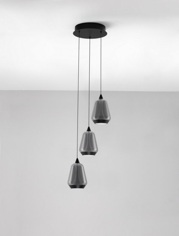 Nowoczesna lampa wisząca potrójna LED owalna czarny szklany klosz uniwersalna klasyczna możliwość ściemniania RORIZNO LE45110 Luces Exclusivas