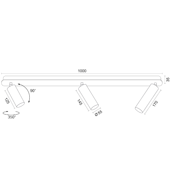 Lampa sufitowa liniowa z 3 reflektorami regulowana brązowa minimalistyczna uniwersalna LINCA 6373 Argon