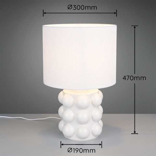 Lampka nocna stołowa ceramiczna podstawa tkaninowy abażur biała nowoczesna designerska KATE R56481901 Rl