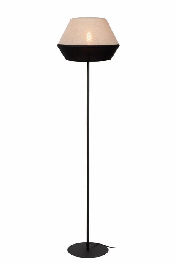 Lampa podłogowa lniany klosz owalny nowoczesna minimalistyczna uniwersalna klasyczna czarno-brązowa KALA 06724/01/73 LUCIDE