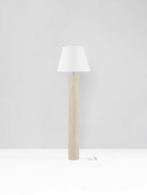 Lampa podłogowa podstawa z kamienia przegrzebkowego tkaninowy biały abażur Luces Exclusivas