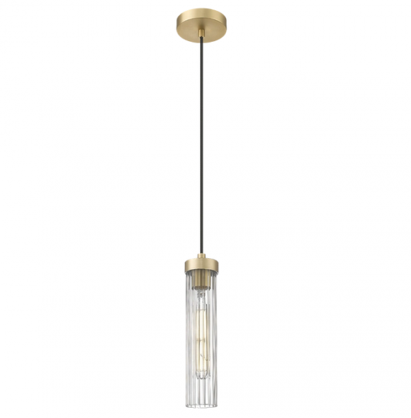 Lampa wisząca mosiężna tuba z ryflowanego szkła minimalistyczna klasyczna QUINCY P01835BR Cosmo Light