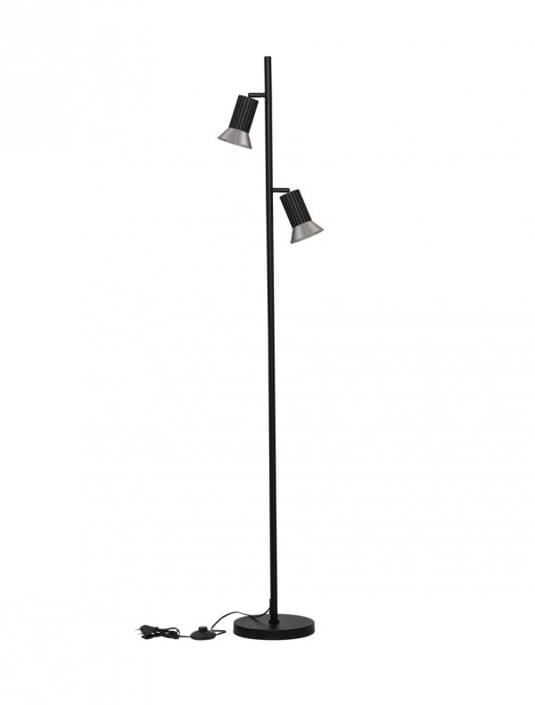 Klasyczna lampa stojąca podłogowa aluminiowa regulowana czarna tuba brązowy dekor ozdobne wgłębienia uniwersalna możliwość ściemniania MARENZO LE45613 Luces Exclusivas