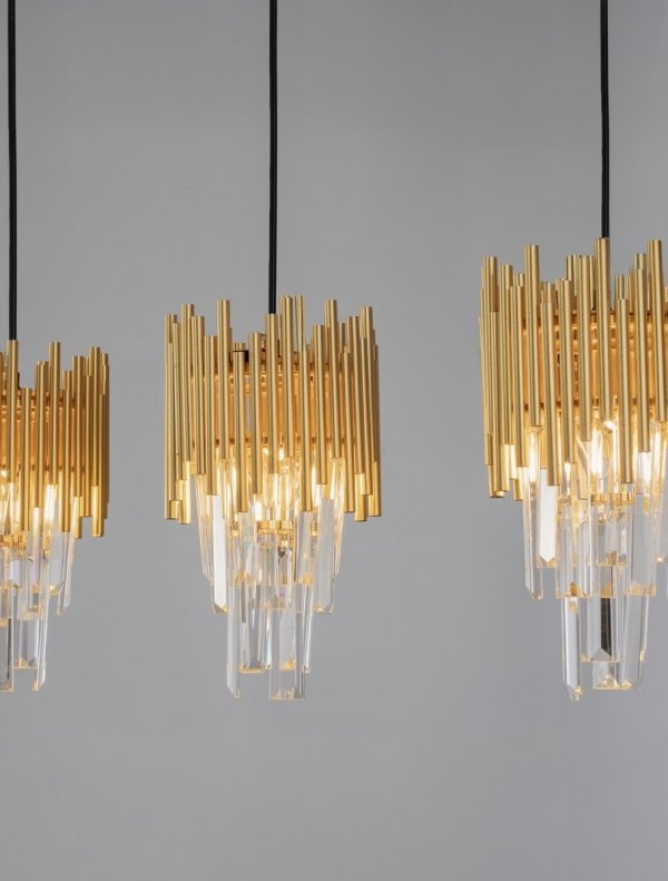 Lampa wisząca złota potrójna klosze kryształowe kształt stożkowy designerska nowoczesna glamour nad stół PELAVRO LE45106 Luces Exclusivas