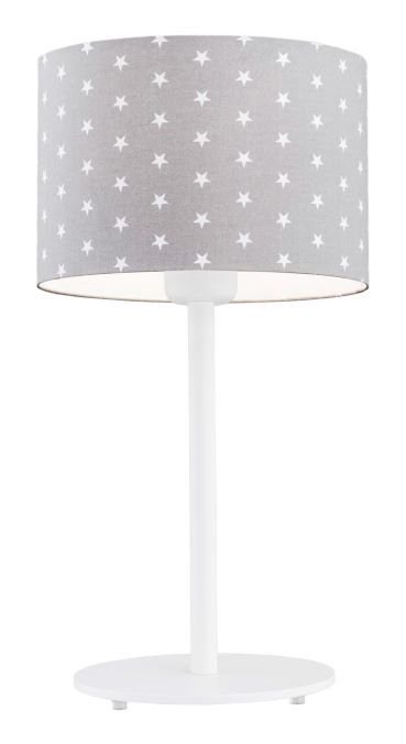 Dziecięca lampa stołowa biurkowa lampka nocna biała z tkaninowym abażurem w białe gwiazdki stal lakierowana MAGIC 4126 Argon