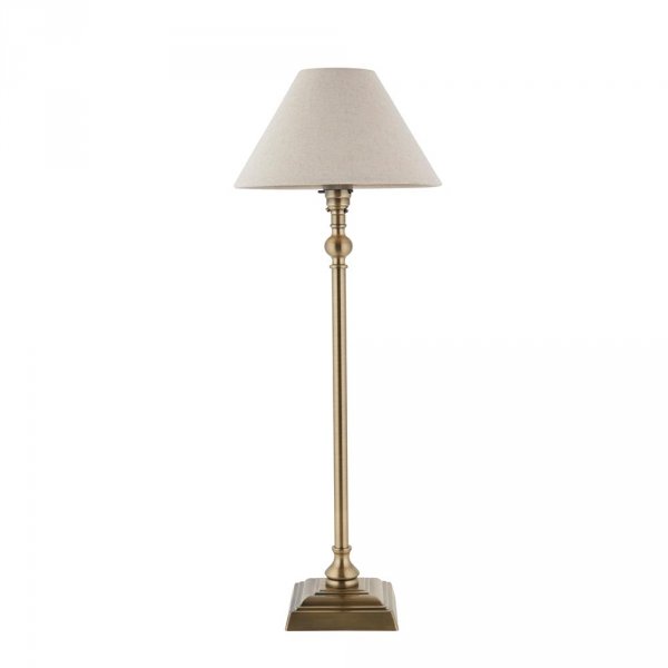 Klasyczna lampka stołowa nocna abażurowa lniana mosiężna minimalistyczna uniwersalna Lille 118122 ENDON