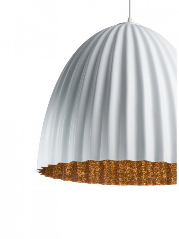 Nowoczesna Lampa wisząca Z Dużym 50cm Kloszem Biało-Miedziany Karbowany Klosz SIGMA TELMA 32023