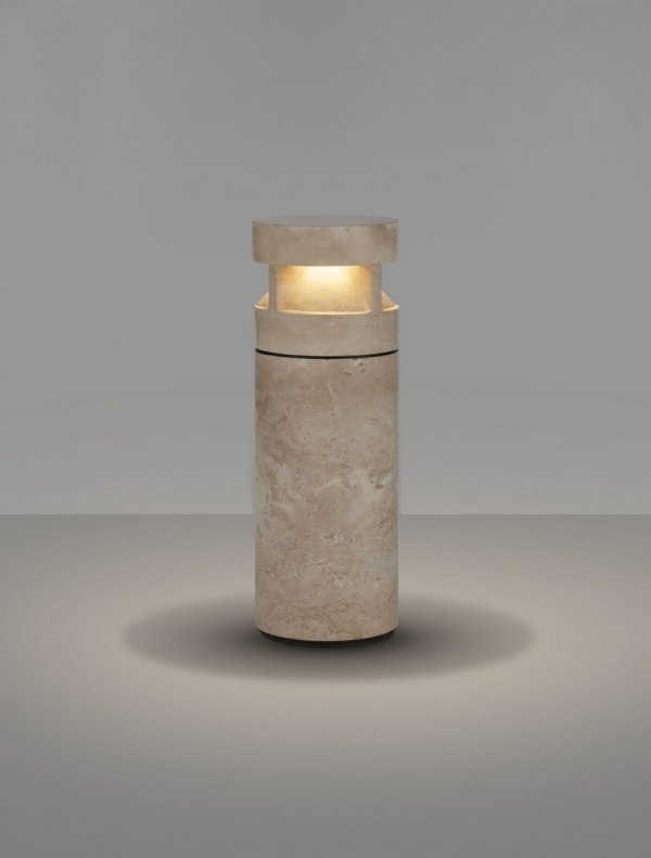 Minimalistyczny słupek ogrodowy klasyczny LED beżowa niska tuba trawertyn IP65 REVARIO LE75112 Luces Exclusivas