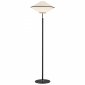 Lampa podłogowa utrzymana w eklektycznym amerykańskim stylu z tkaninowym abażurem o niebanalnym kształcie TROY 4283 Argon 