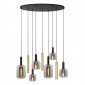 Nowoczesna designerska lampa wisząca 9-płomienna szklany klosz różne kształty złoto i czerń JOANET 45494/19/96 Lucide 