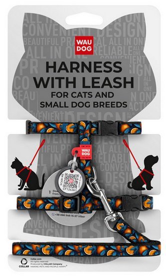 Collar WauDog Nylon Szelki se smyczą nylonowe anatomiczne w kształcie litery H, z QR-paszportem, plastikowy fastex, wzór POMARAŃCZE, rozmiar XS