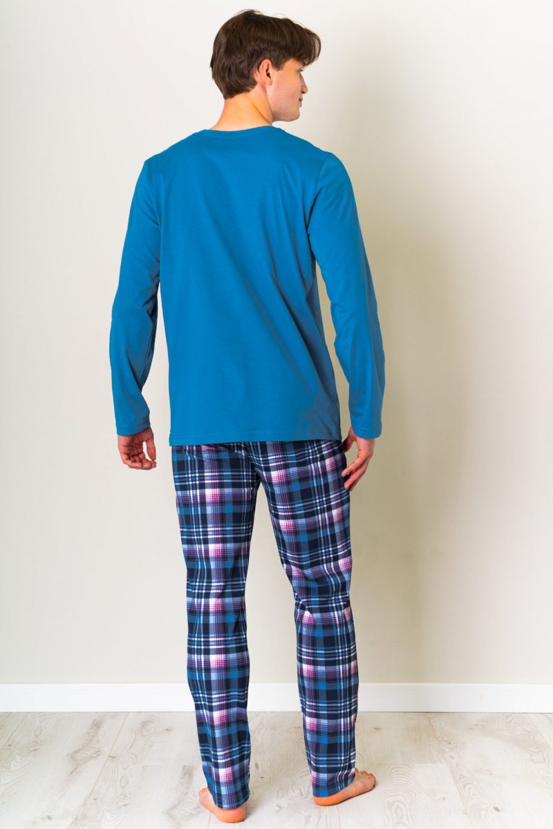 MUZZY Piżama męska SIGNATURE długie spodnie długi rękaw kolor morski R: