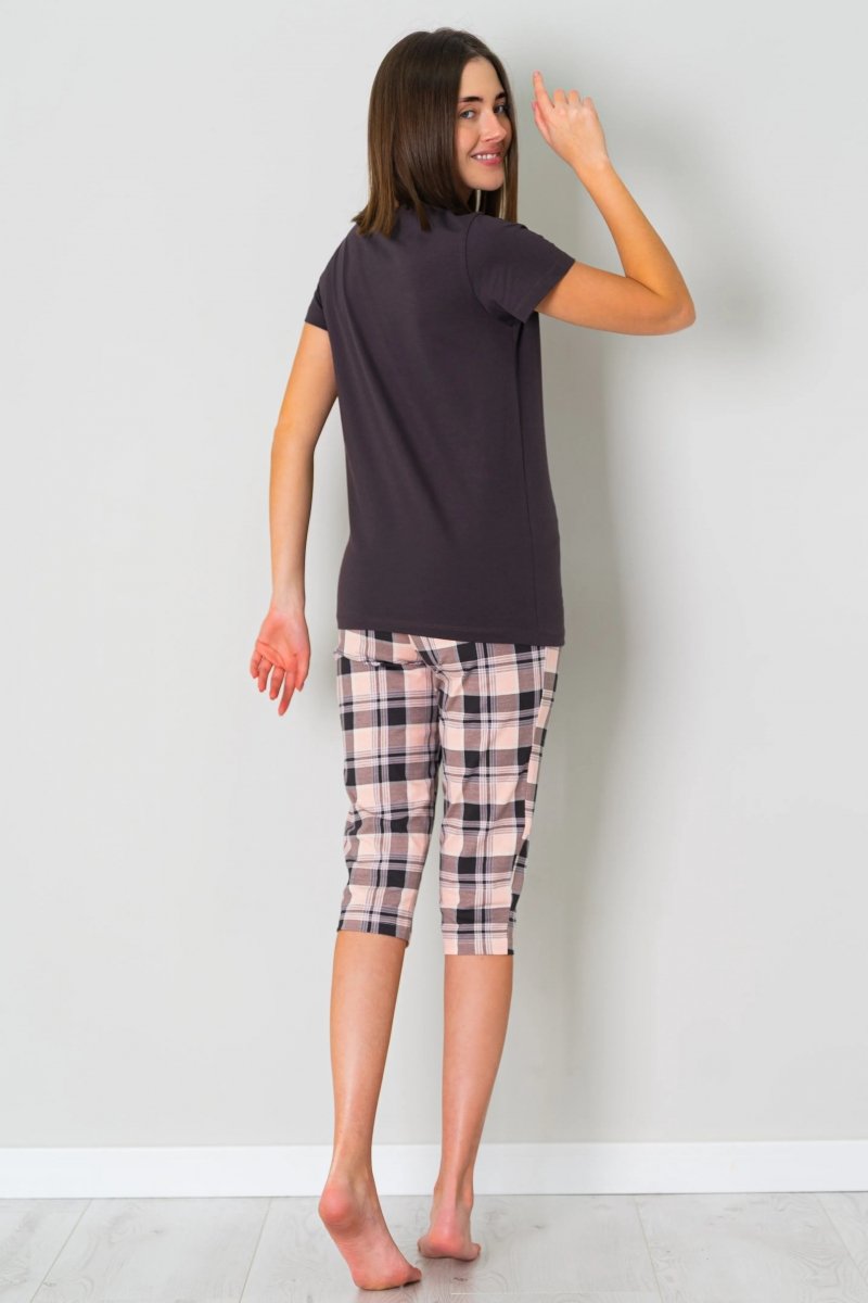 MUZZY Piżama damska MIŚ krótki rękawek i spodnie za kolano  R: