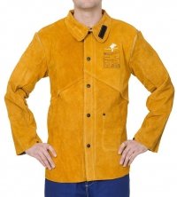 WELDAS-Golden Brown™ skórzana kurtka spawalnicza z dwoiny bydlęcej z plecami z trudnopalnej bawełny 44-2530/P 