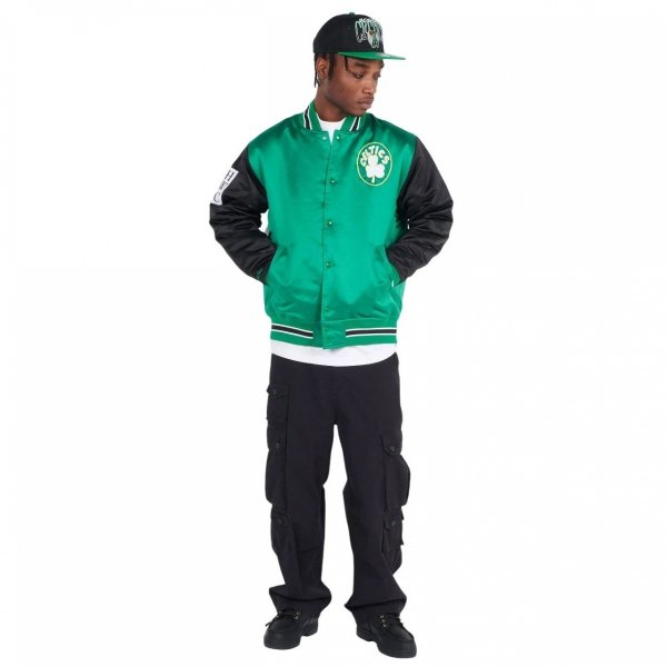Mitchell &amp; Ness kurtka NBA Boston Celtics Primetime Heavyweight Satin Jacket Vintage Logo Celtics JK8453-BCEKYGN