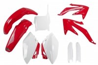 UFO KOMPLET PLASTIKÓW (FULL KIT) Z OSŁONAMI TELESKOPÓW (AMORTYZATORÓW) HONDA CRF 450 R 07 KOLOR OEM (CZERWONY/BIAŁY) (HO110E999) 