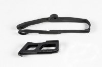 UFO KOMPLET ŚLIZG + PROWADNICA ŁAŃCUCHA KAWASAKI KXF 250 17-20, KXF 450 16-18, KOLOR CZARNY 
