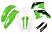 UFO KOMPLET PLASTIKÓW (FULL KIT) Z OSŁONAMI TELESKOPÓW (AMORTYZATORÓW) KAWASAKI KXF 450 09-11 KOLOR OEM 10-11 (ZIELONY/BIAŁY/CZA 