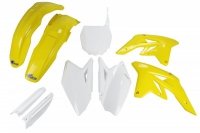 UFO KOMPLET PLASTIKÓW (FULL KIT) Z OSŁONAMI TELESKOPÓW (AMORTYZATORÓW) SUZUKI RMZ 250 07-09 KOLOR OEM (BIAŁY/ŻÓŁTY - Z BIAŁĄ TAB 