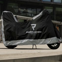 POKROWIEC NA MOTOCYKL REBELHORN COVER II Z MIEJSCEM NA KUFER BLACK/SILVER L