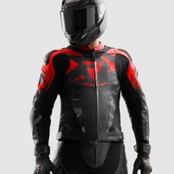 KURTKA SKÓRZANA REBELHORN INFERNO BLACK/FLUO RED 60