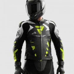 KURTKA SKÓRZANA REBELHORN INFERNO BLACK/WHITE/FLUO YELLOW 62