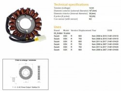 DZE UZWOJENIE ALTERNATORA STATOR SUZUKI GSX 600R 08-17; GSX 750R 06-17 (OEM 31401-01H20)