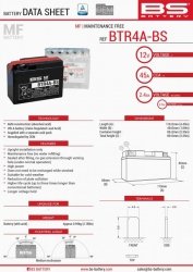 BS AKUMULATOR BTR4A-BS (YTR4A-BS) 12V 2,3AH 113X38X85 BEZOBSŁUGOWY - ELEKTROLIT OSOBNO (45A) (12) UE2019/1148