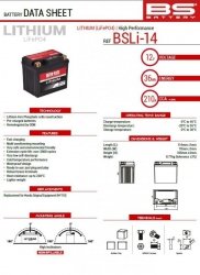 BS AKUMULATOR LITOWO-JONOWY ZE WSKAŹNIKIEM NAŁADOWANIA LIFEPO4 BSLI-14 (114X70X105) (210A,36WH,3AH) (4) HONDA CRF 1100 AFRICA TW