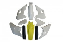 POLISPORT KOMPLET PLASTIKÓW (FULL KIT) HUSQVARNA TE/FE TPI 24-25 W ZESTAWIE OSŁONY AMORTYZATORÓW KOLOR OEM BIAŁY ŻÓŁTY OEM 24