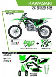 UFO KOMPLET PLASTIKÓW KAKIT227999A PLUS KOMPLET NAKLEJEK (OKLEIN) KAWASAKI KXF 250 21-22; KXF 450 19-22 W ZESTAWIE PRZEDNIA TABL