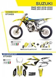 UFO KOMPLET PLASTIKÓW SUKIT418999 PLUS KOMPLET NAKLEJEK (OKLEIN) SUZUKI RMZ 250 19-22; RMZ 450 18-22 W ZESTAWIE PRZEDNIA TABLICA