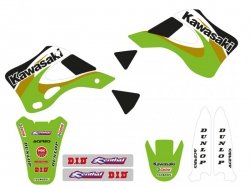 TECNOSEL (BLACKBIRD) KOMPLET NAKLEJEK (OKLEIN) KAWASAKI KX 125/250 99-02, REPLICA OEM KAWASAKI 00 KOLOR ZIELONY/CZARNY