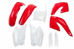 UFO KOMPLET PLASTIKÓW (FULL KIT) Z OSŁONAMI TELESKOPÓW (AMORTYZATORÓW) HONDA CR 125/250 00-01 KOLOR OEM (CZERWONY/BIAŁY) (HO100E