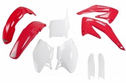 UFO KOMPLET PLASTIKÓW (FULL KIT) Z OSŁONAMI TELESKOPÓW (AMORTYZATORÓW) HONDA CRF 450 R 04 KOLOR OEM (CZERWONY/BIAŁY) (HO107E999)