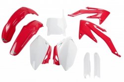 UFO KOMPLET PLASTIKÓW (FULL KIT) Z OSŁONAMI TELESKOPÓW (AMORTYZATORÓW) HONDA CRF 450 R 05-06 KOLOR OEM (CZERWONY/BIAŁY) (HO108E9