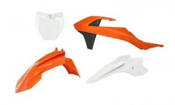 RACETECH (RTECH) 2024/12 KOMPLET PLASTIKÓW KTM SX 50 16-23, SX-E 3-5 20-24 KOLOR POMARAŃCZOWY / BIAŁY / CZARNY ( OEM 16 / 18 )