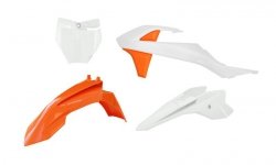 RACETECH (RTECH) 2024/12 KOMPLET PLASTIKÓW KTM SX 50 16-23, SX-E 3-5 20-24 KOLOR POMARAŃCZOWY / BIAŁY ( OEM 19-22 )
