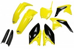 UFO KOMPLET PLASTIKÓW (FULL KIT) Z OSŁONAMI TELESKOPÓW (AMORTYZATORÓW) SUZUKI RMZ 250 10-18 KOLOR OEM 17 (ŻÓŁTY/CZARNY) (SU416E9