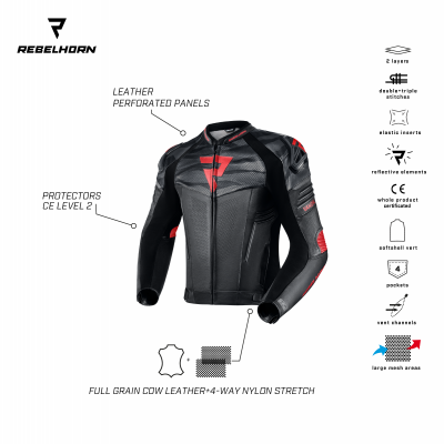 KURTKA SKÓRZANA REBELHORN VANDAL BLACK/FLO RED 58