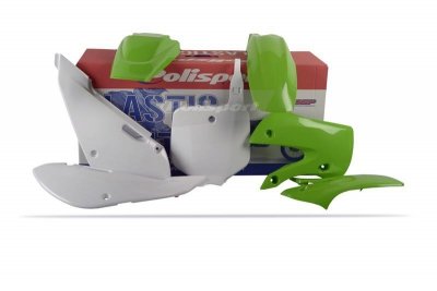 POLISPORT KOMPLET PLASTIKÓW KAWASAKI KX 65 00-24 W ZESTAWIE TABLICA PRZEDNIA (8661500010) KOLOR ZIELONO BIAŁY OEM