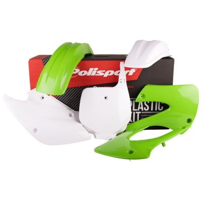 POLISPORT KOMPLET PLASTIKÓW KAWASAKI KX 85/100/112 01-13 W ZESTAWIE TABLICA PRZEDNIA (8661700007) KOLOR ZIELONO BIAŁY OEM