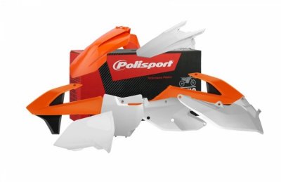 POLISPORT WYPRZEDAŻ KOMPLET PLASTIKÓW KTM SX/SX-F 16-18 W ZESTAWIE TABLICA PRZEDNIA (8664900002) KOLOR BIAŁY POMARAŃCZOWY OEM