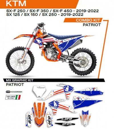 UFO KOMPLET NAKLEJEK (OKLEIN) KTM SX/SXF 125/150/250/350/450 19-22 PATRIOT KOLOR OEM (BIAŁY/NIEBIESKI) - WYPRZEDAŻ