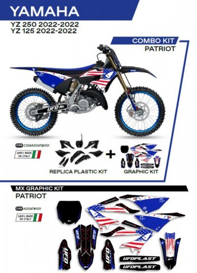 UFO KOMPLET PLASTIKÓW YAKIT324001 PLUS KOMPLET NAKLEJEK (OKLEIN) YAMAHA YZ 125/250 22 W ZESTAWIE PRZEDNIA TABLICA (YA04860) ORAZ