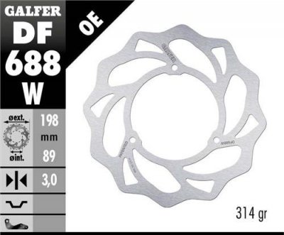 GALFER TARCZA HAMULCOWA PRZÓD KTM SX 65 98-23, HUSQVARNA TC 65 17-23, GAS GAS MC 65 21-23 (198X89X3MM) (3x6,5MM) WAVE