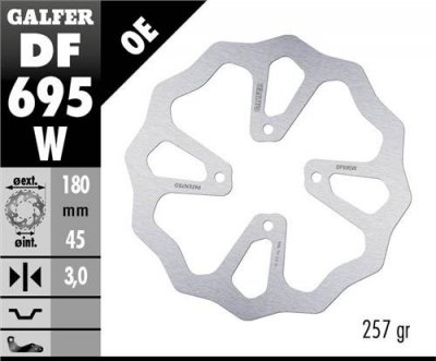 GALFER TARCZA HAMULCOWA TYŁ KTM 65 SX 23-, HUSQVARNA TC 65 23-, GAS GAS MC 65 23- (180X45X3) (4X6,25MM) WAVE