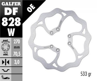 GALFER TARCZA HAMULCOWA PRZÓD TM RACING EN 125/250/450/530 04-14, EN 125/300 15-21, MX 125-530 05- (270X70,5X3MM) (6X6,5MM) WAVE