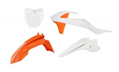 RACETECH (RTECH) KOMPLET PLASTIKÓW KTM SX 50 16-23, SX-E 3-5 20-24 KOLOR POMARAŃCZOWY / BIAŁY ( OEM 19-22 )