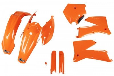 UFO KOMPLET PLASTIKÓW (FULL KIT) Z OSŁONAMI TELESKOPÓW (AMORTYZATORÓW) KTM SX / SXF 05-06 KOLOR OEM (POMARAŃCZOWY) (KT503E999)